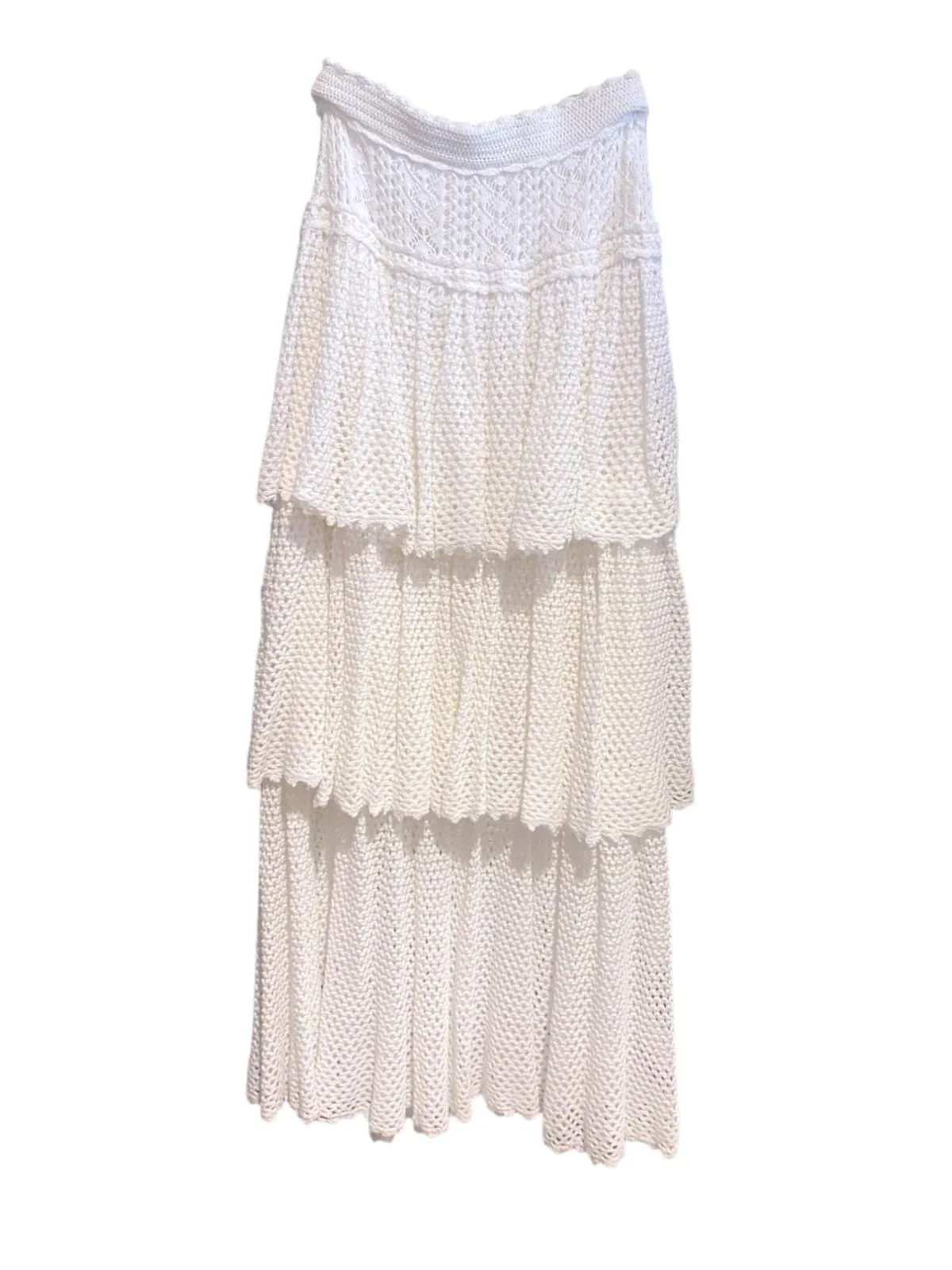Zimmermann Jude Tiered Midi Skirt | Cream/White, High Waist, Crochet, Ladders